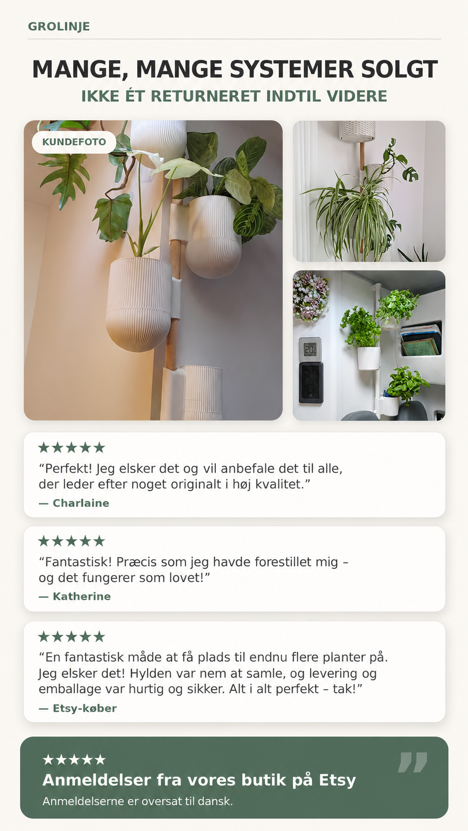 Modulært vægplantesystem med træskinne – til indendørs planter
