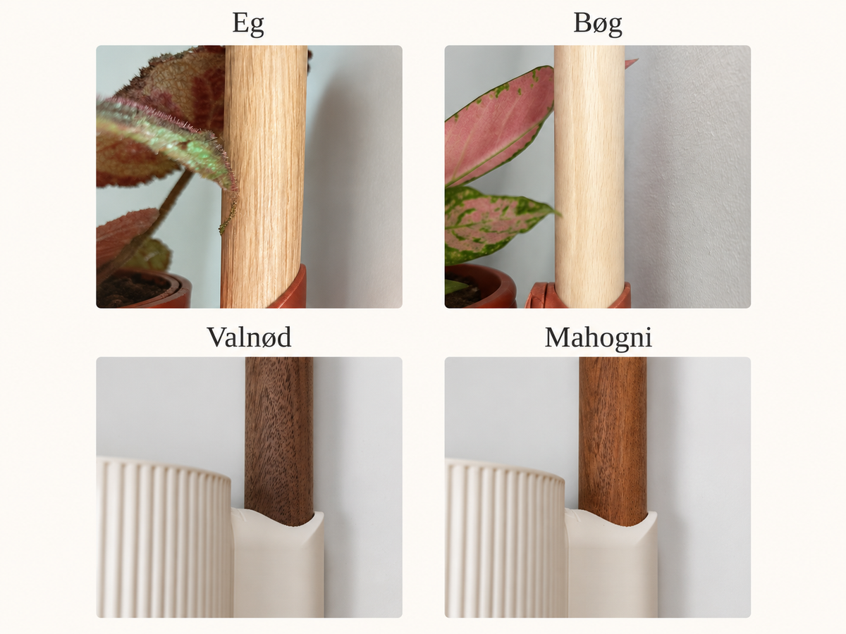Modulært lodret vægplantesystem Ribbed med træskinne – 3 eller 4 potter